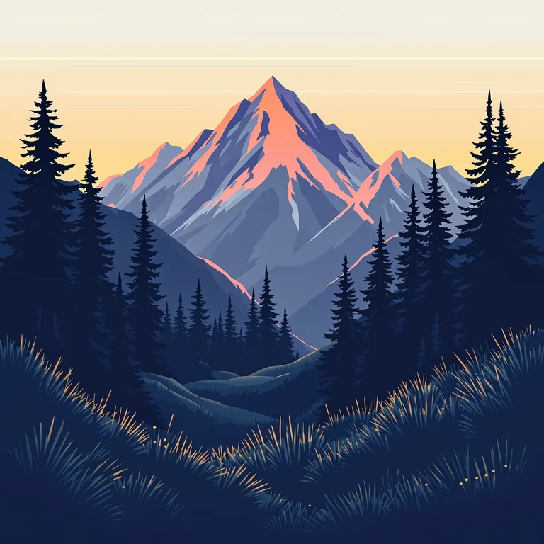 FLUX 1.1 Pro Ultra: a minimalist mountain landscape at golden hour, flat vector illustration