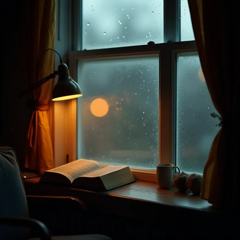 FLUX.1 [dev]: a cozy reading nook by a rainy window, warm cinematic light, shallow depth of field