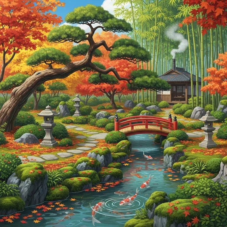 Google Imagen 4: a serene japanese garden in autumn, studio ghibli style